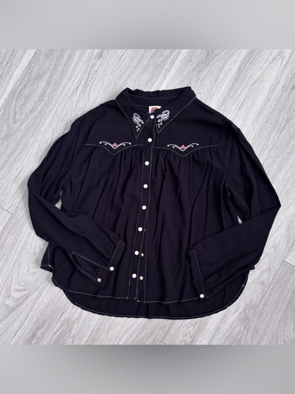 Classic Rock Culture Black Embroidered Western Button-Front Women's Shirt L